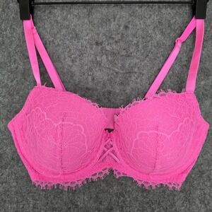 Victorias Secret Bra 34DD Pink Dream Angels Lined Demi Lace Push Up Underwire